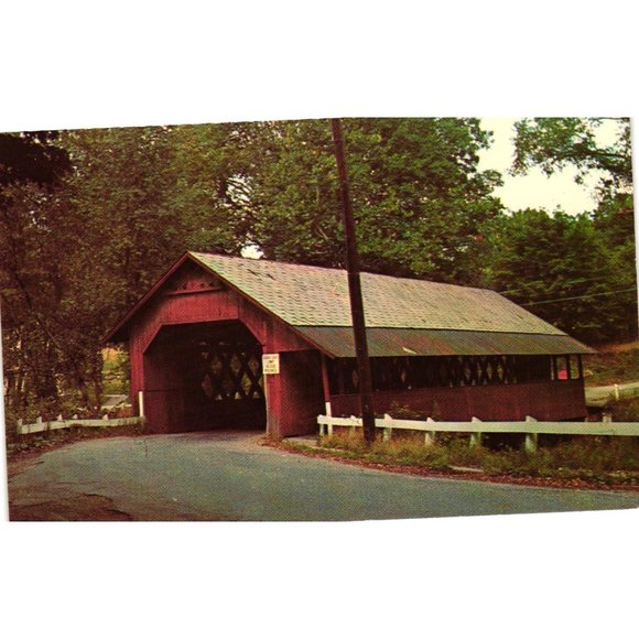 Covered Bridge Postcards Vermont Bath Towel Travel Unposted Red Wood Park Vintag - Picture 1 of 2